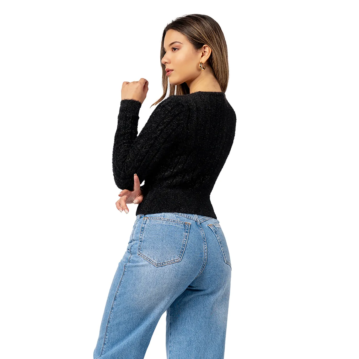 INDEMA - Sweater Angora con Hilos de Brillo Color Negro