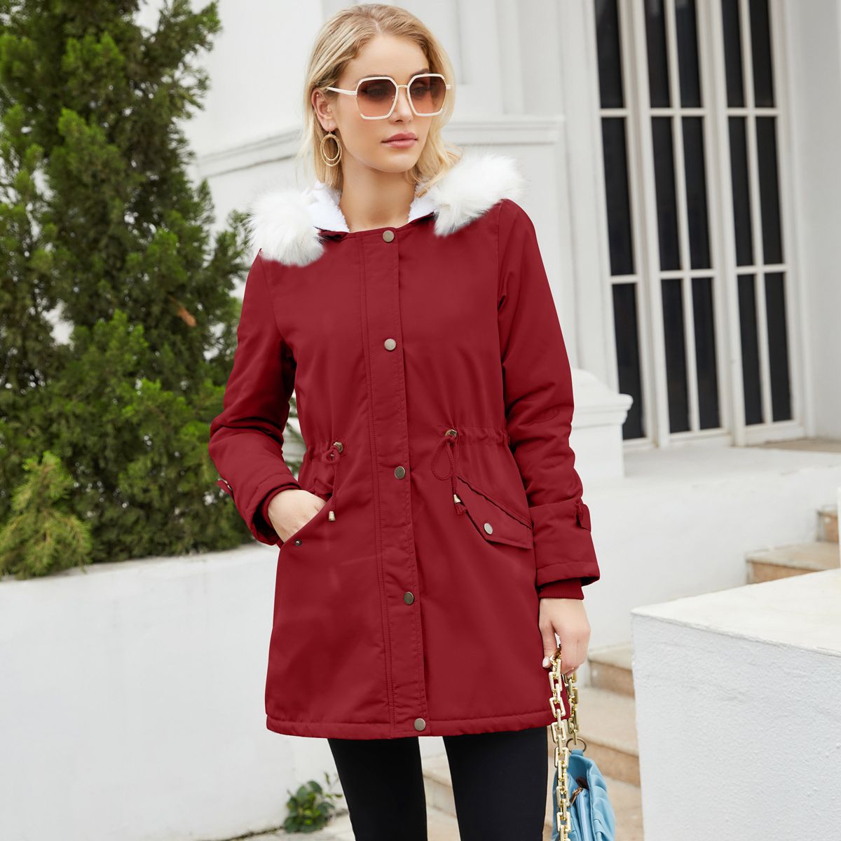 BLWOENS - Chaqueta térmica con capucha para mujeres-Rojo