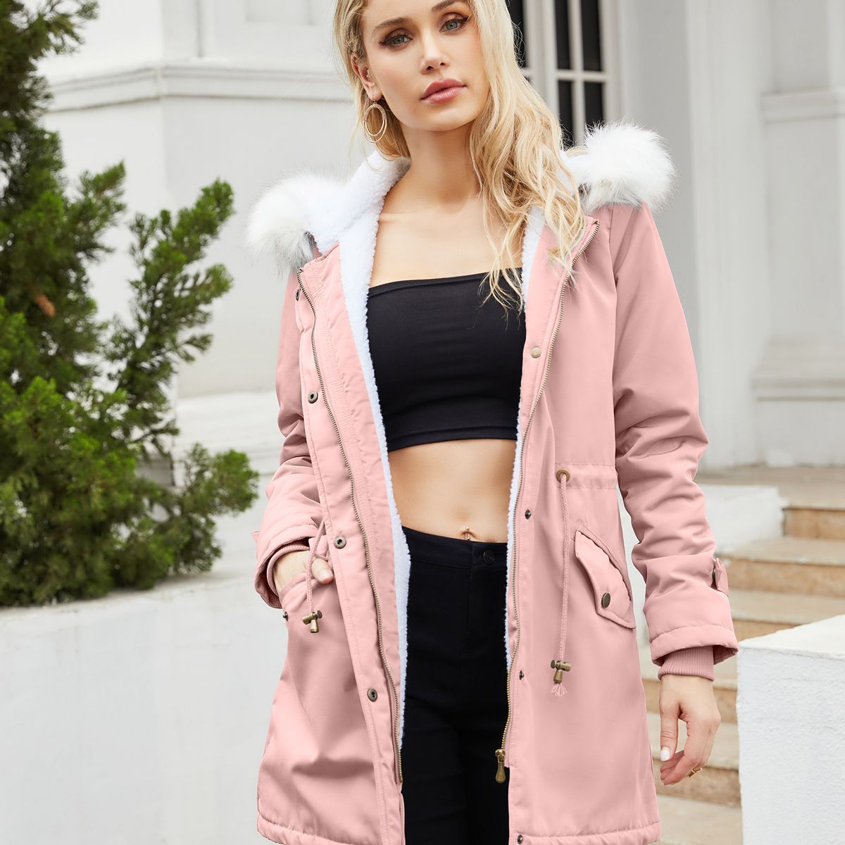 BLWOENS - Chaqueta térmica con capucha para mujeres-Rosa