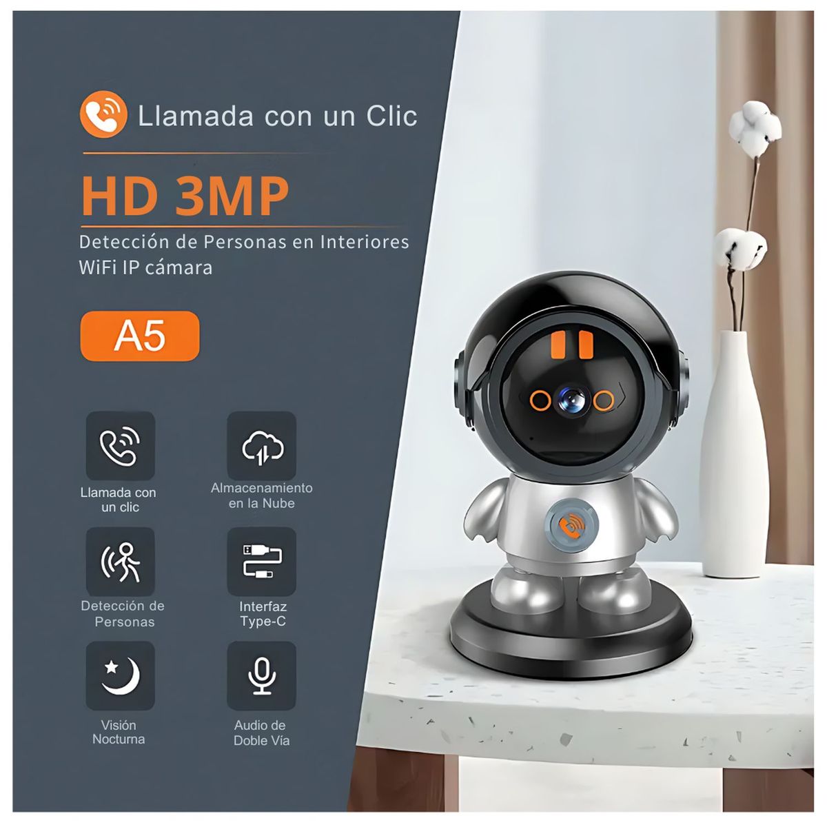 GENERICO - Cámara de Seguridad Robot Wifi HD 3MP con Detección de Movimiento