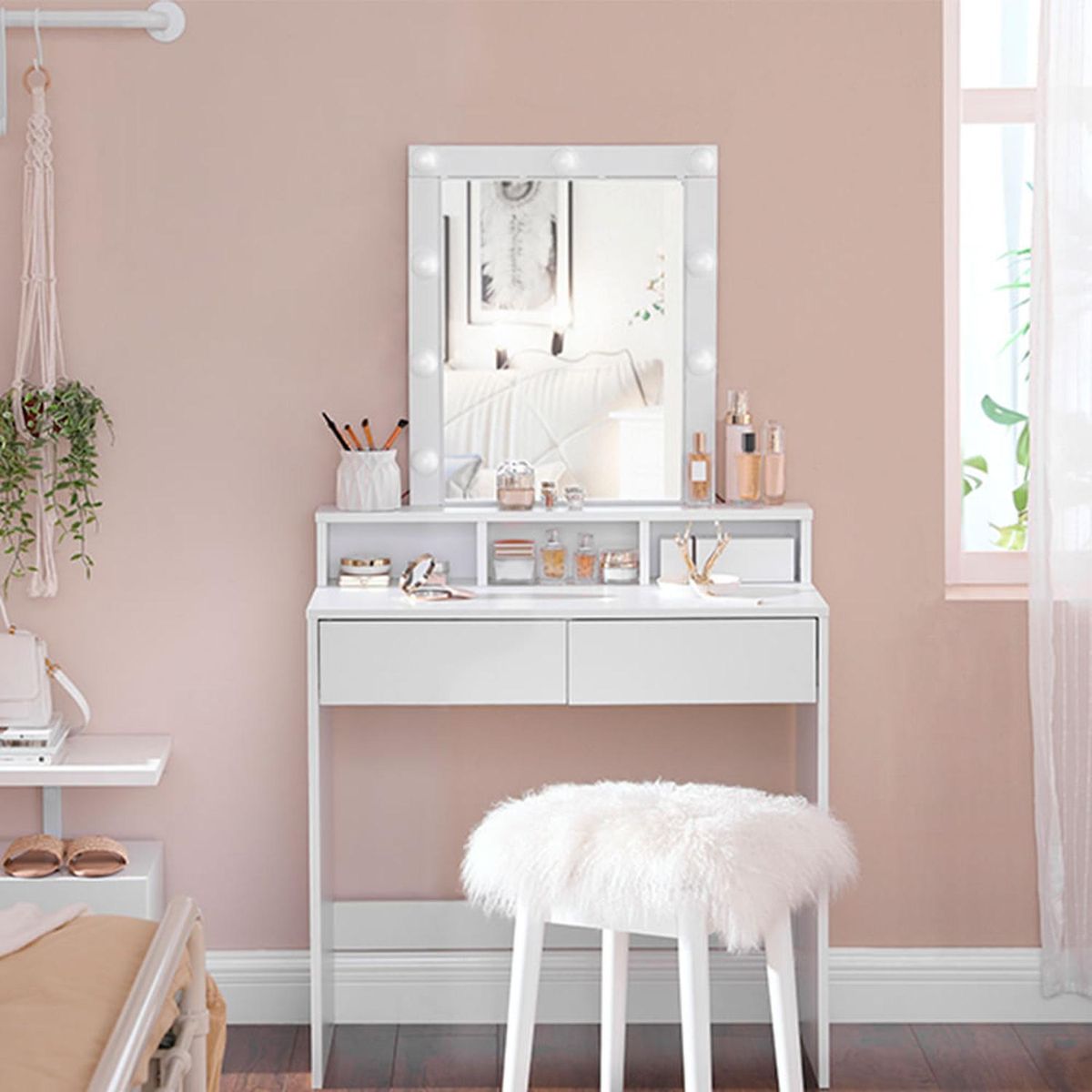 MUEBLES CRISOSTOMO - Tocador de Maquillaje con Luces Blanco 80cm