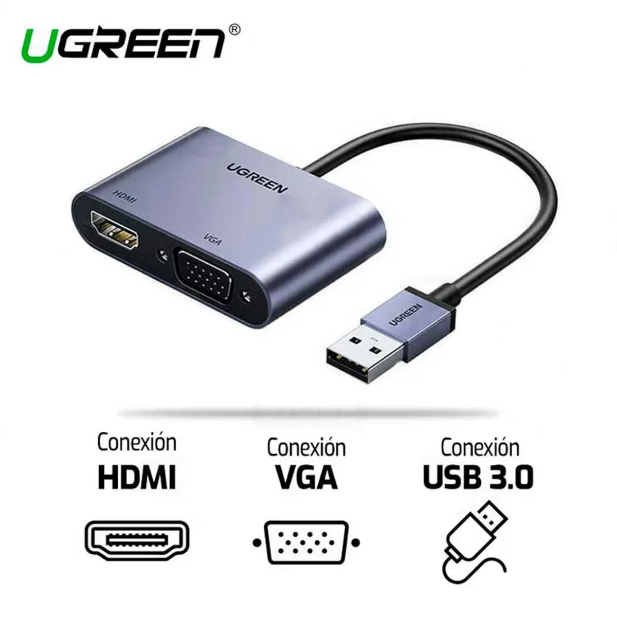 UGREEN - ADAPTADOR 2 EN 1 HDMI + VGA UGREEN 20518 USB 3.0