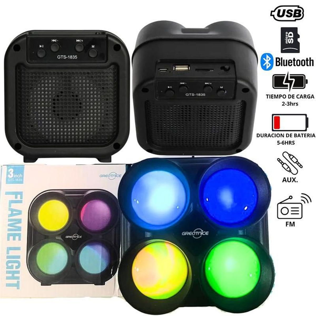 GENERICO - PARLANTE INALÁMBRICO GTS-1835 BLUETOOTH LUZ LED C