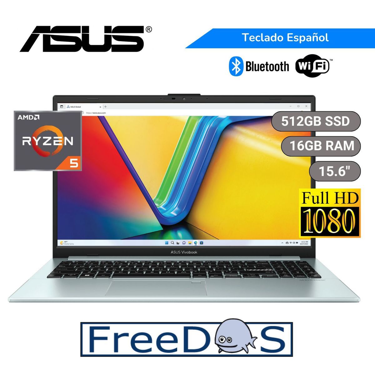 ASUS - Laptop Asus Vivobook E1504FA-NJ545 AMD Ryzen 5-7520U 16GB RAM 512GB SSD Free Dos -Grey Green