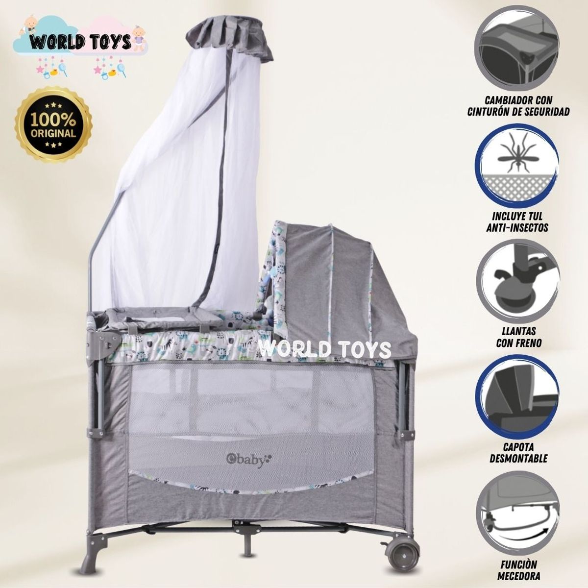 EBABY - Cuna Corral de Lujo «FIYI» Edición Limitada Gray-Blue