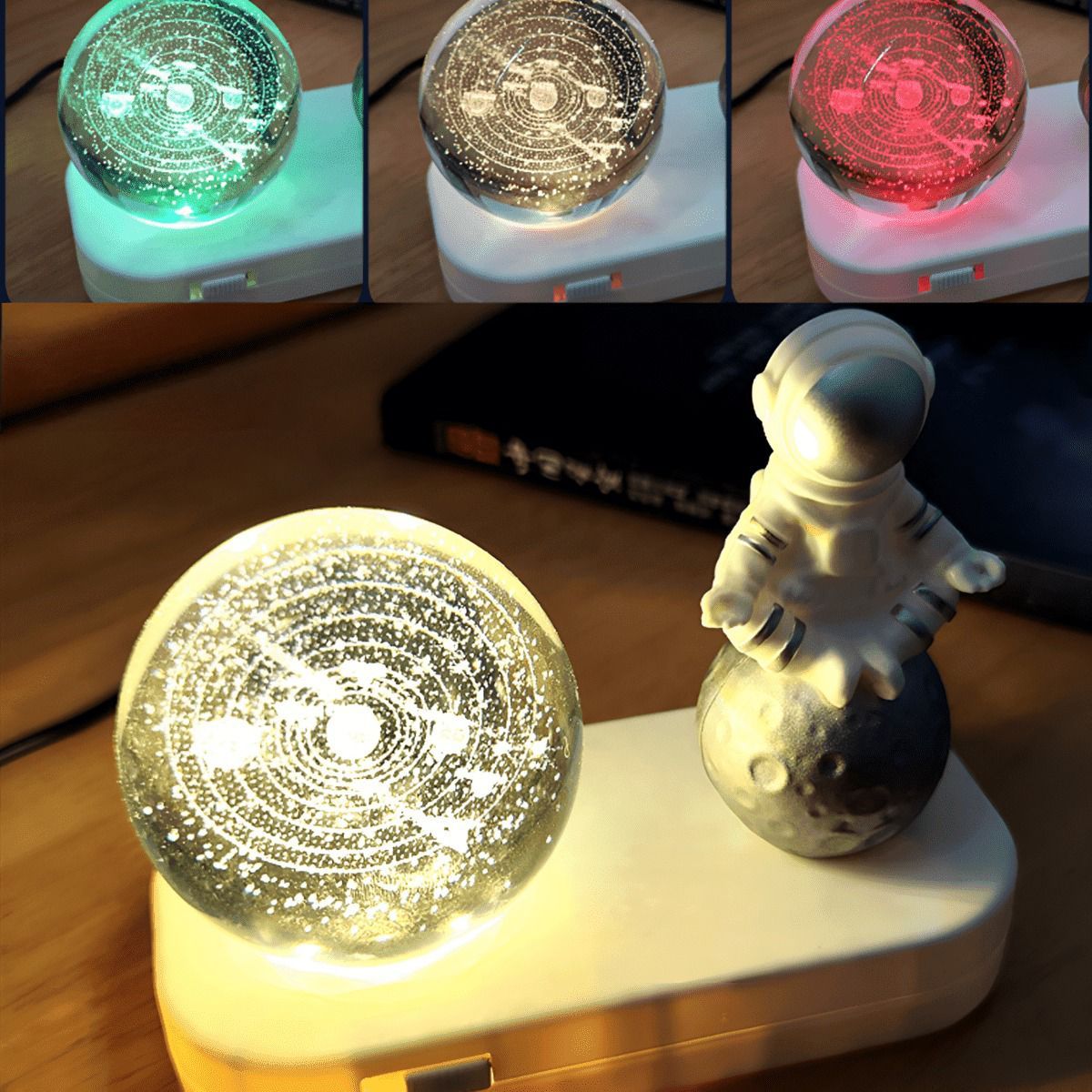 ELMEJORPRECIO - Lampara Astronauta Esfera 3D Y Luces De Colores Diseño Sistema Solar