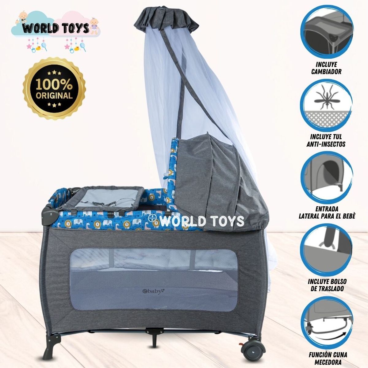 EBABY - Cuna Corral de Lujo «KENDALL» Edición Limitada Blue