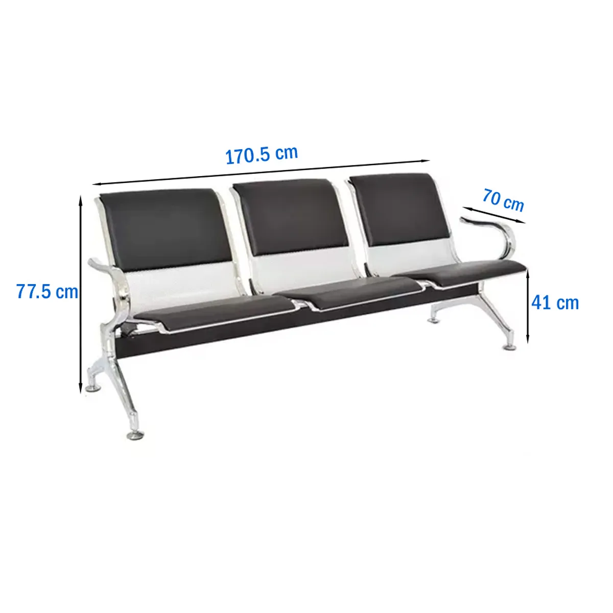 OFIDEAS - Butaca De Espera Negro 3 Cuerpos-Tandem Aeropuerto Semi Tapiz Ofideas