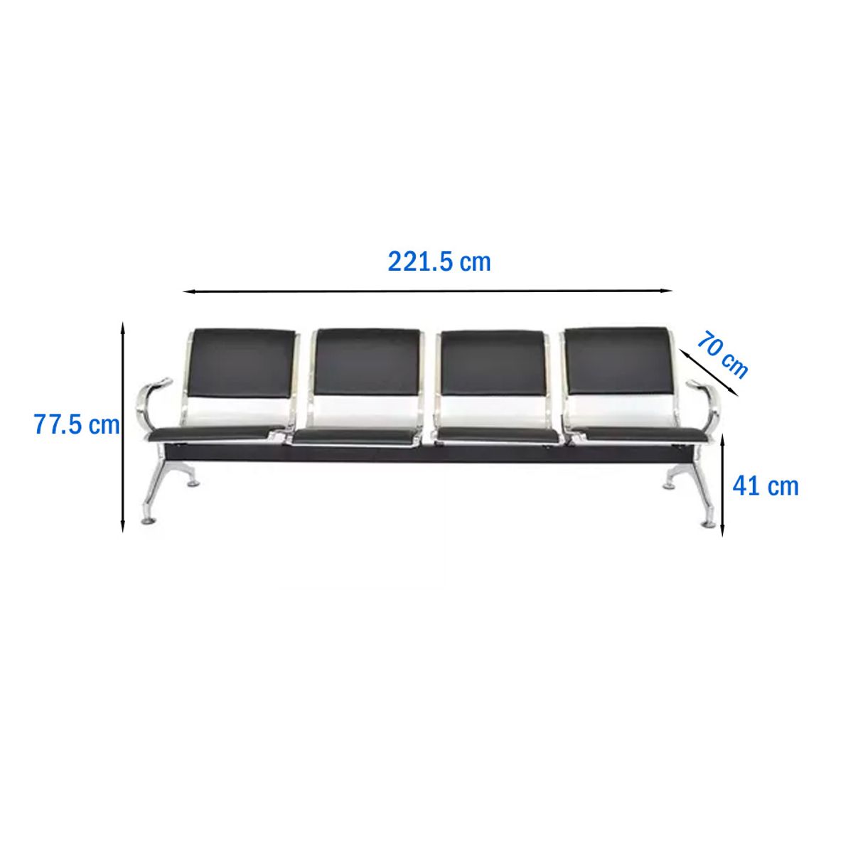 OFIDEAS - Butaca De Espera Negro 4 Cuerpos-Tandem Aeropuerto Semi Tapiz Ofideas