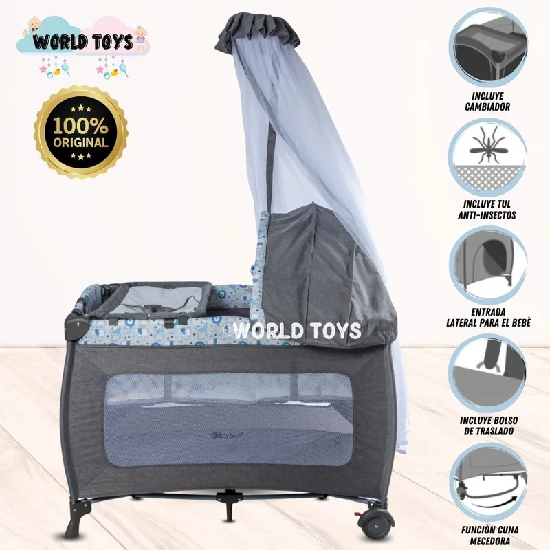 EBABY - Cuna Corral de Lujo «KENDALL» Edición Limitada Gray-Blue