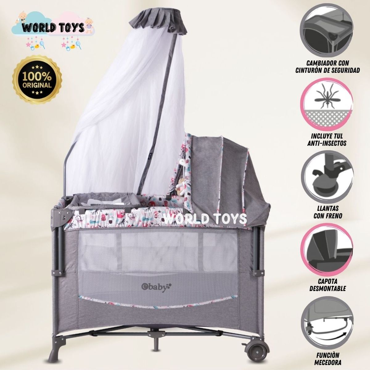 EBABY - Cuna Corral de Lujo «FIYI» Edición Limitada Gray-Pink