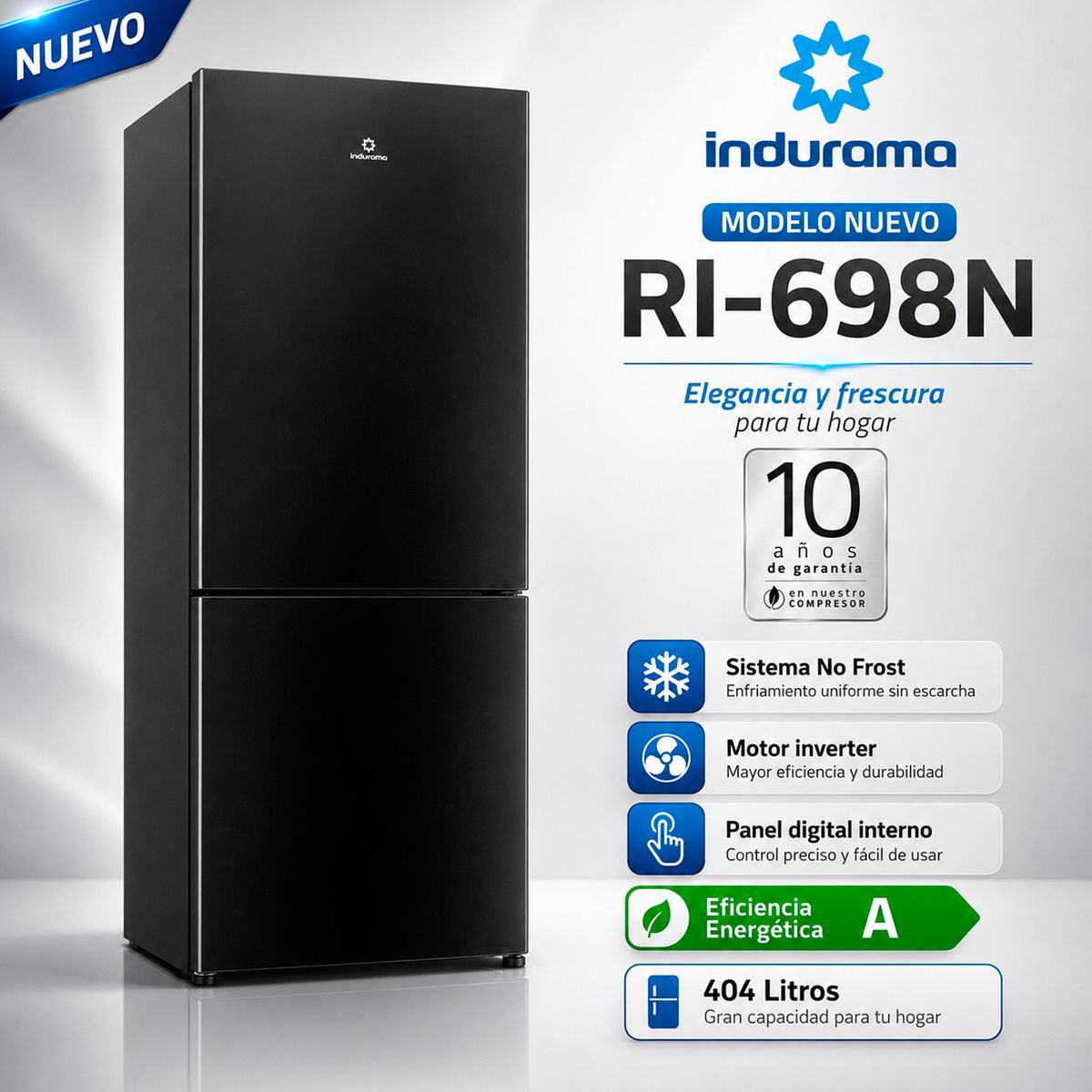 INDURAMA - Refrigeradora Indurama 404 Lt No Frost RI-698N Negro
