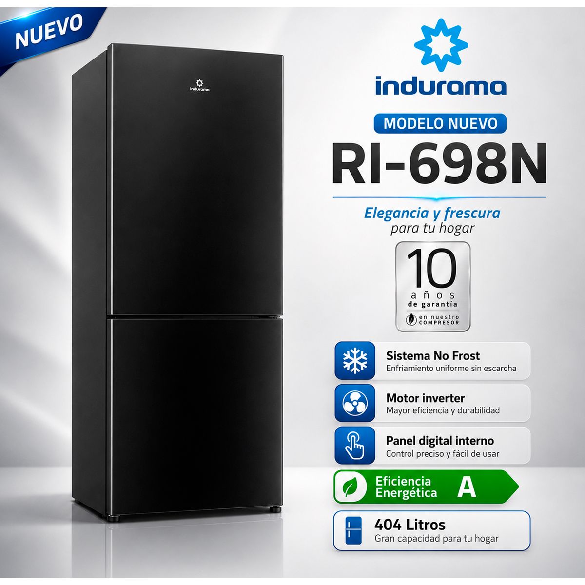 INDURAMA - Refrigeradora Indurama 404 Lt No Frost RI-698N Negro