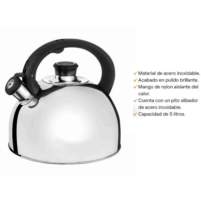 GENERICO - Tetera de acero inoxidable 5 Litros silbante Alta Calidad
