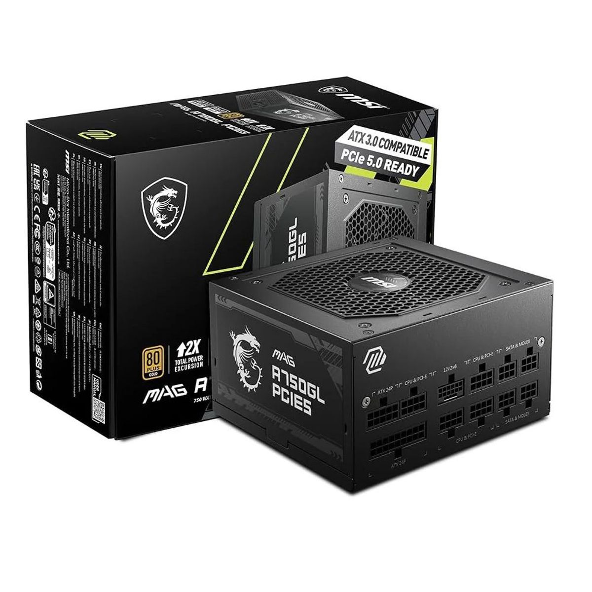 MSI - Fuente de Poder MSI MAG A750GL PCIE5 750W 80 Plus Gold Modular ATX