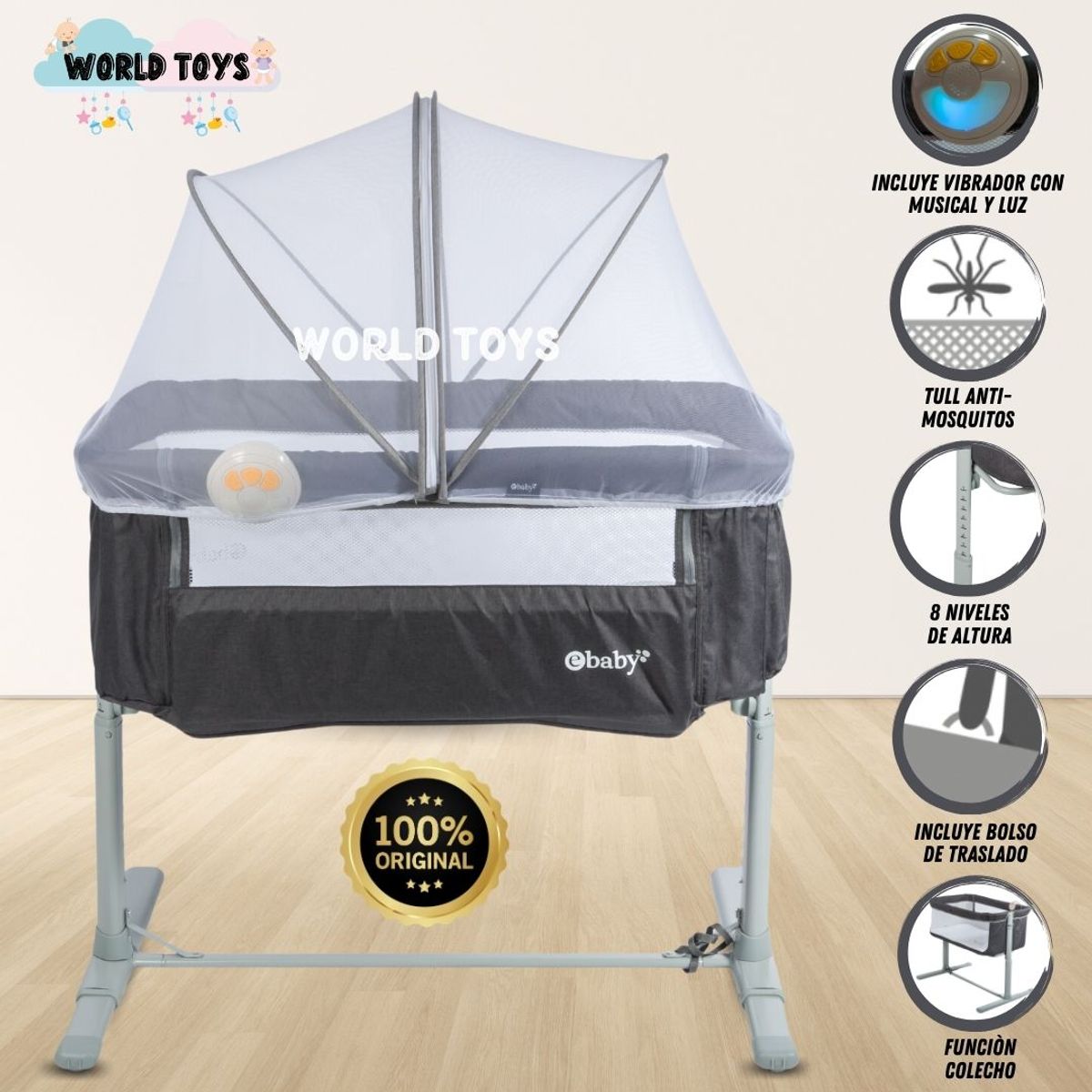 EBABY - Cuna Musical de Lujo «MOZZI» Edición Limitada Gray