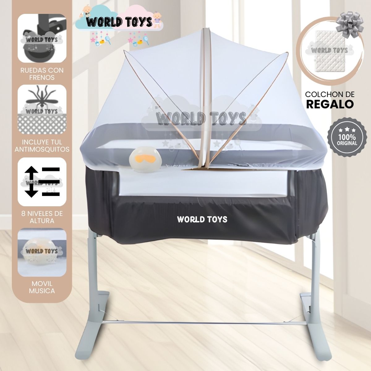 Cuna Musical de Lujo «MOZZI» Edición Limitada con Colchón Beige, marca EBABY - Foto Principal