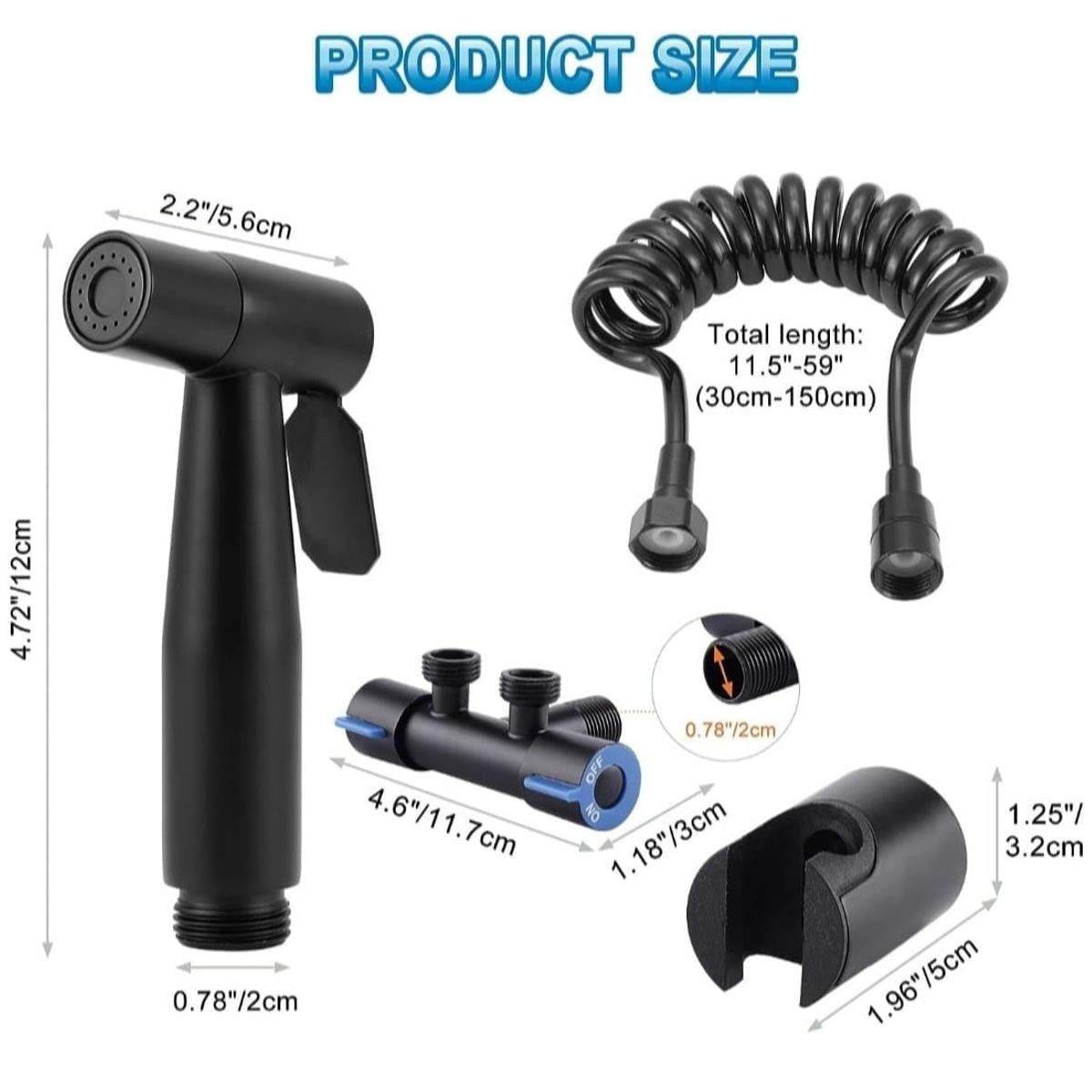 GENERICO - Set Combo Ducha bidé Negro Mate Acero Inoxidable SS304