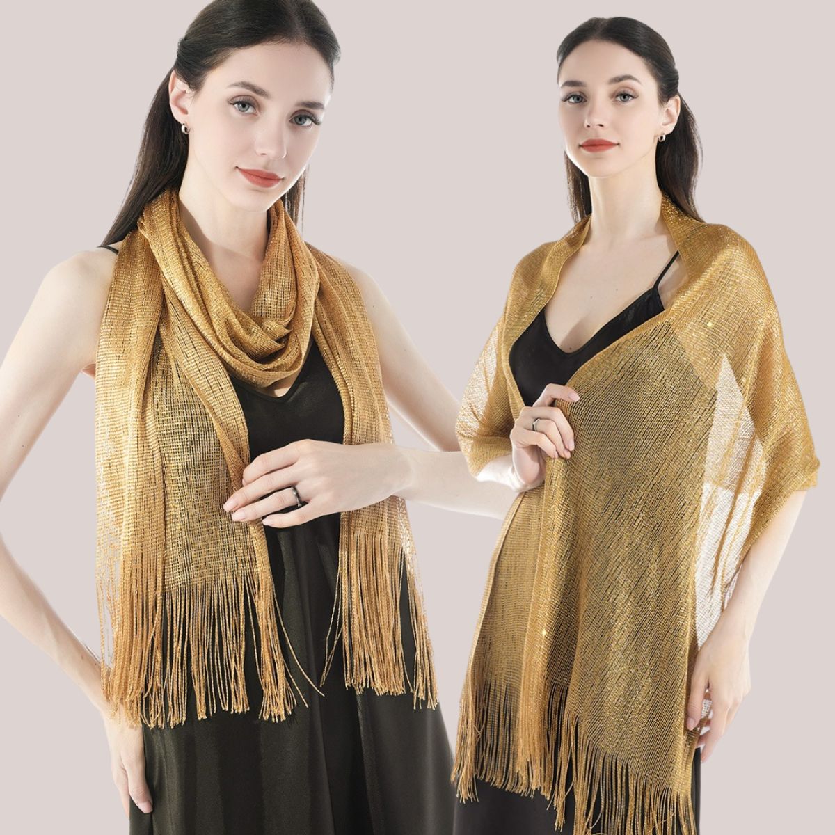 KAST PE - Chal Bufanda Alisa Clásica Dorado con Flecos de Hilo para fiesta