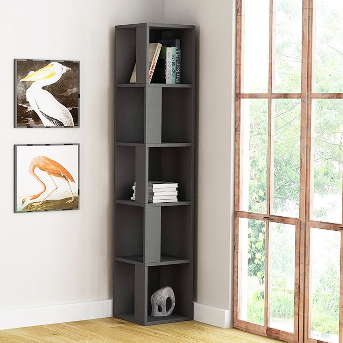 GENERICO - Librero Esquinero Multifuncional Melamina Gris 170m