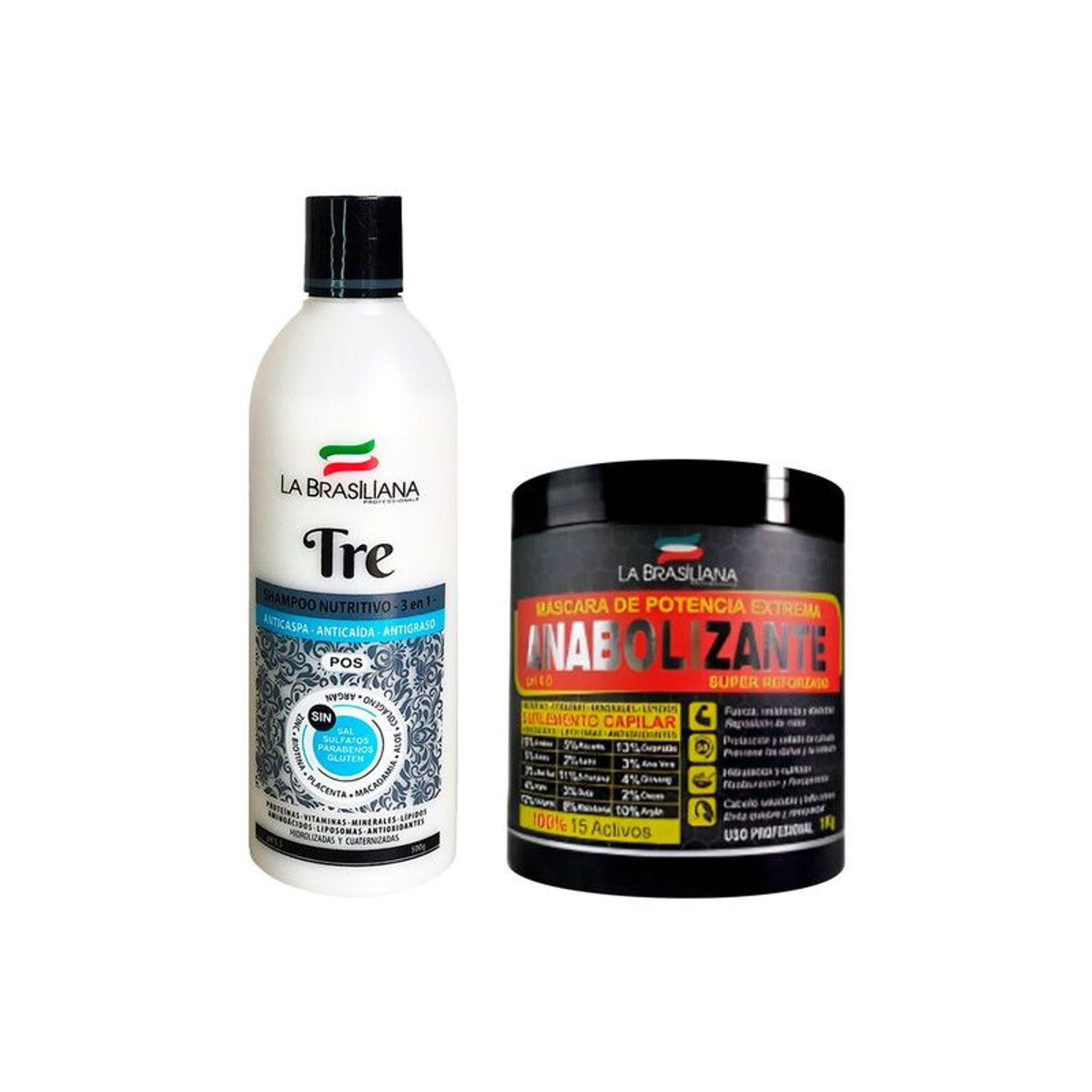 LA BRASILIANA - Shampoo 3 en 1 Tre + Máscara Anabolizante La Brasiliana