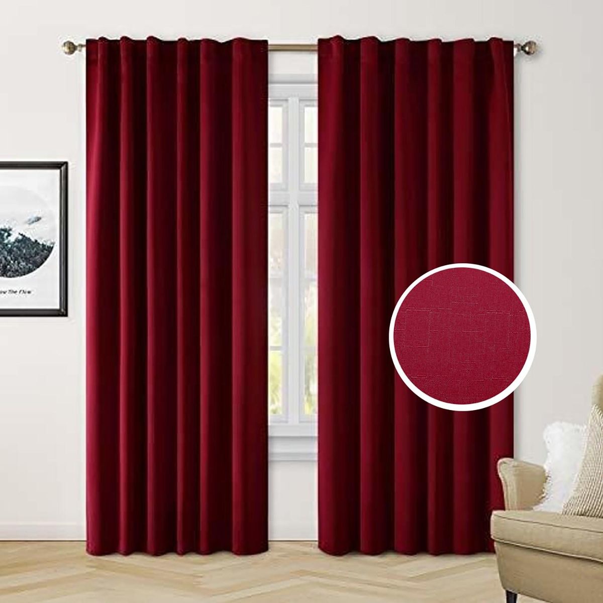 GENERICO - Cortina Blackout 100% Lino Textura Térmica Engomada - Terracota