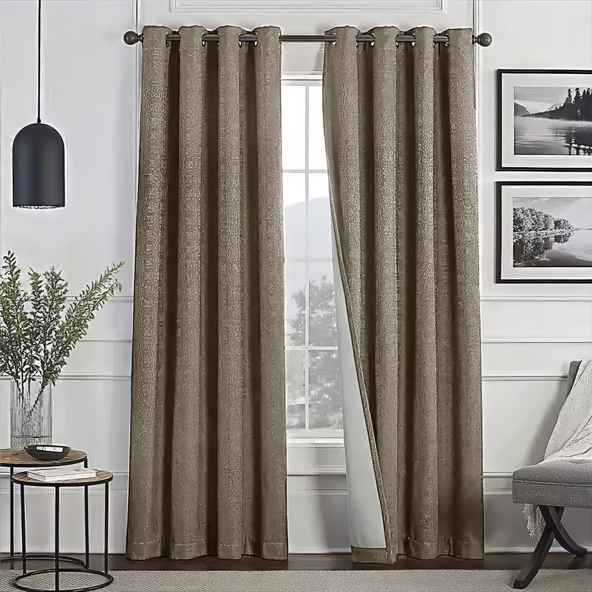 GENERICO - Cortina Blackout 100% Lino Textura Térmica Engomada - Marron claro