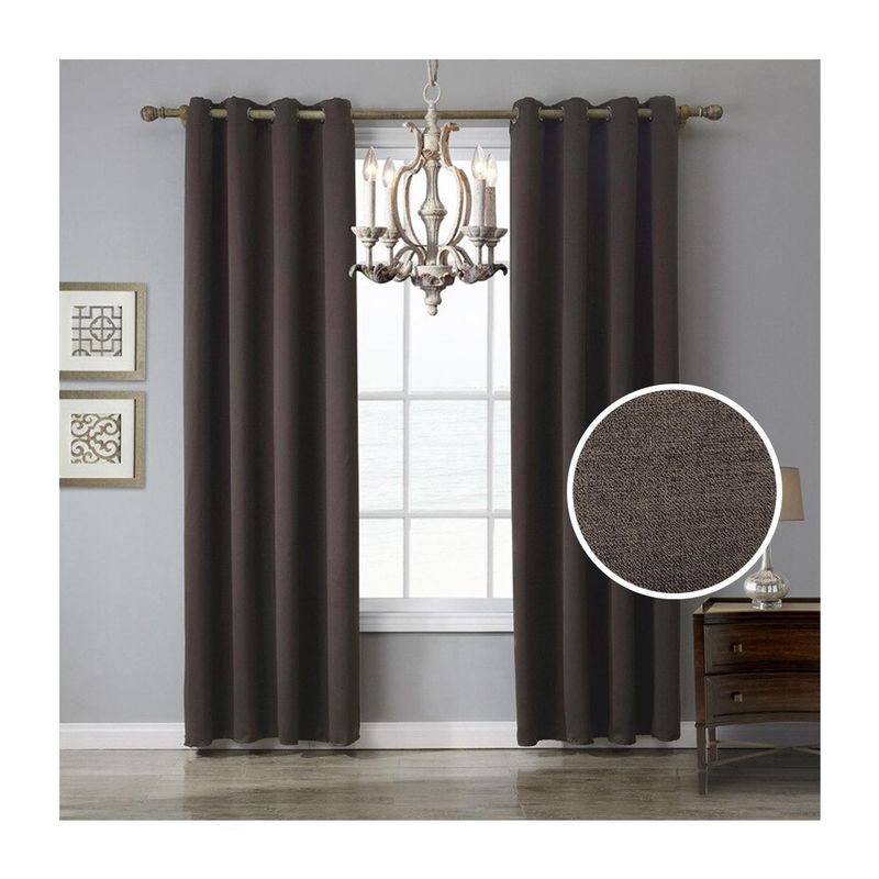 GENERICO - Cortina Blackout 100% Lino Textura Térmica Engomada - Marron