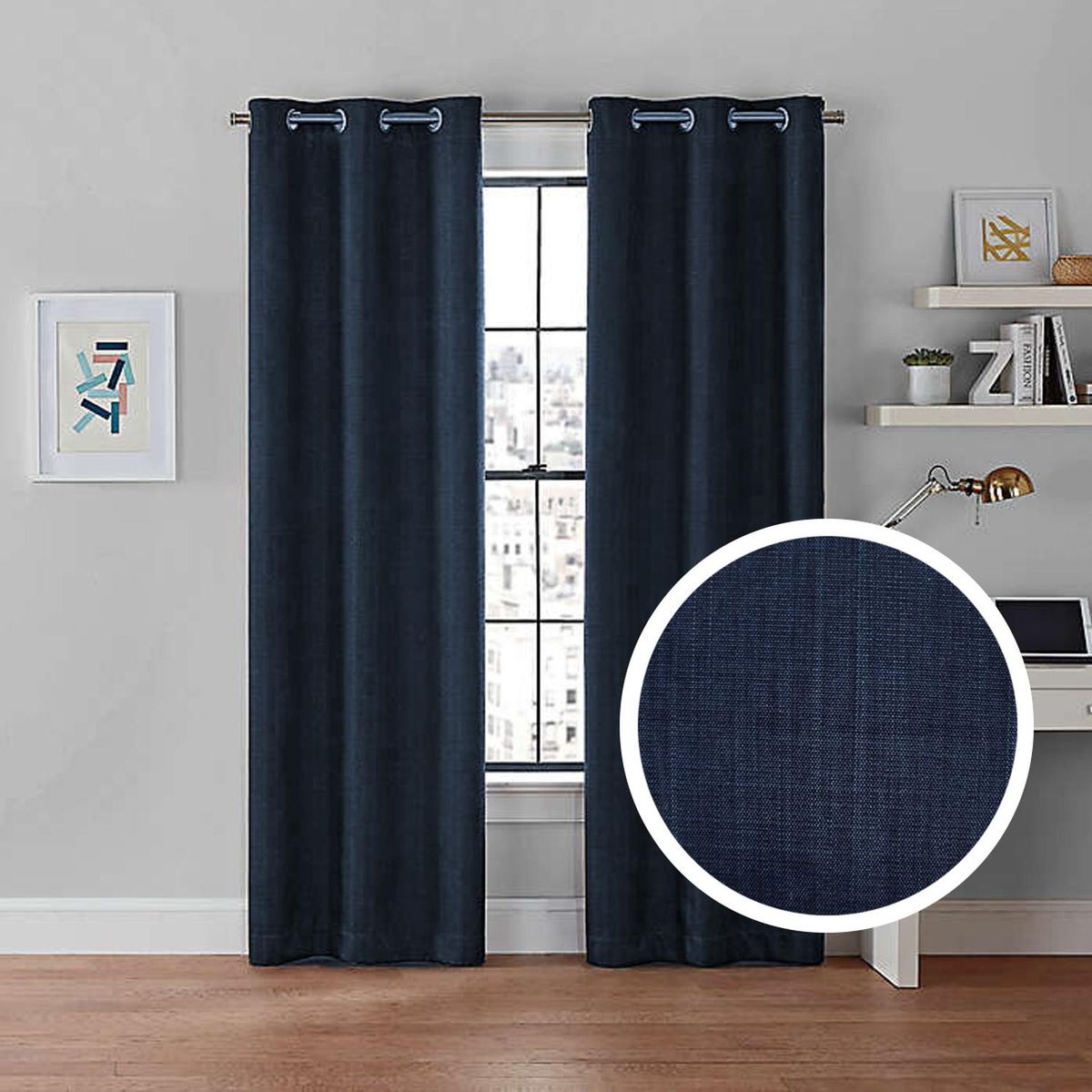 GENERICO - Cortina Blackout 100% Lino Textura Térmica Engomada - Azul marino