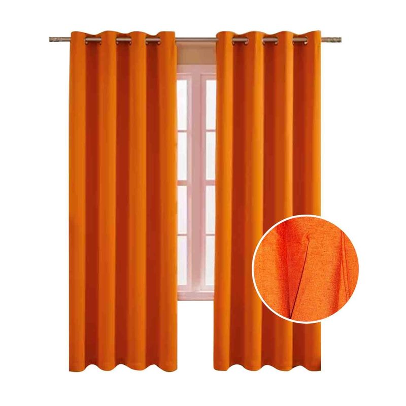 GENERICO - Cortina Blackout 100% Lino Textura Térmica Engomada - Naranja