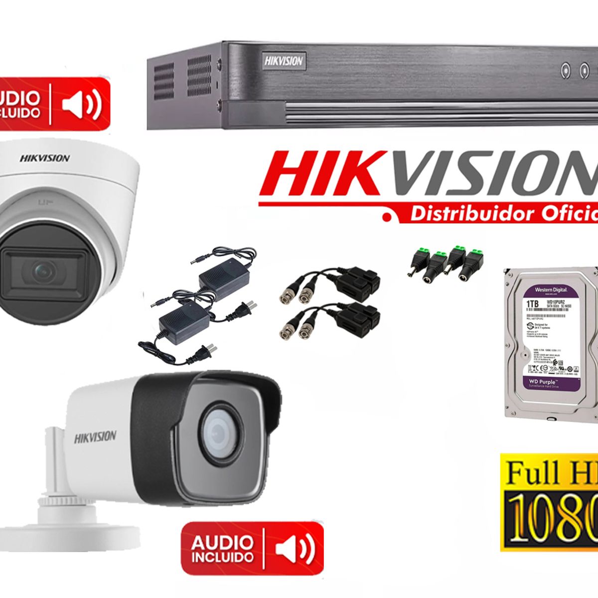 HIKVISION - KIT 2 CÁMARAS FULL HD CON AUDIO COLOR-VU CON DISCO 1TB HIKVISION 7204_KIT2_AUDIO