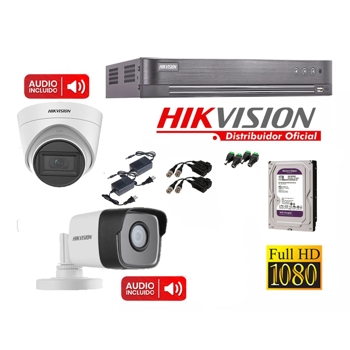 HIKVISION - KIT 2 CÁMARAS FULL HD CON AUDIO COLOR-VU CON DISCO 1TB HIKVISION 7204_KIT2_AUDIO