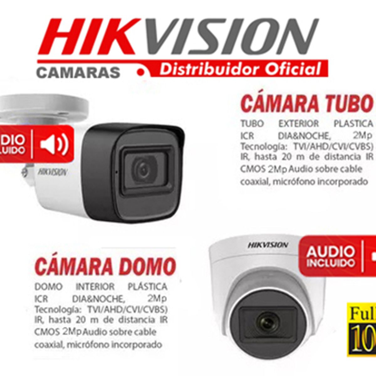 HIKVISION - KIT 2 CÁMARAS FULL HD CON AUDIO COLOR-VU CON DISCO 1TB HIKVISION 7204_KIT2_AUDIO