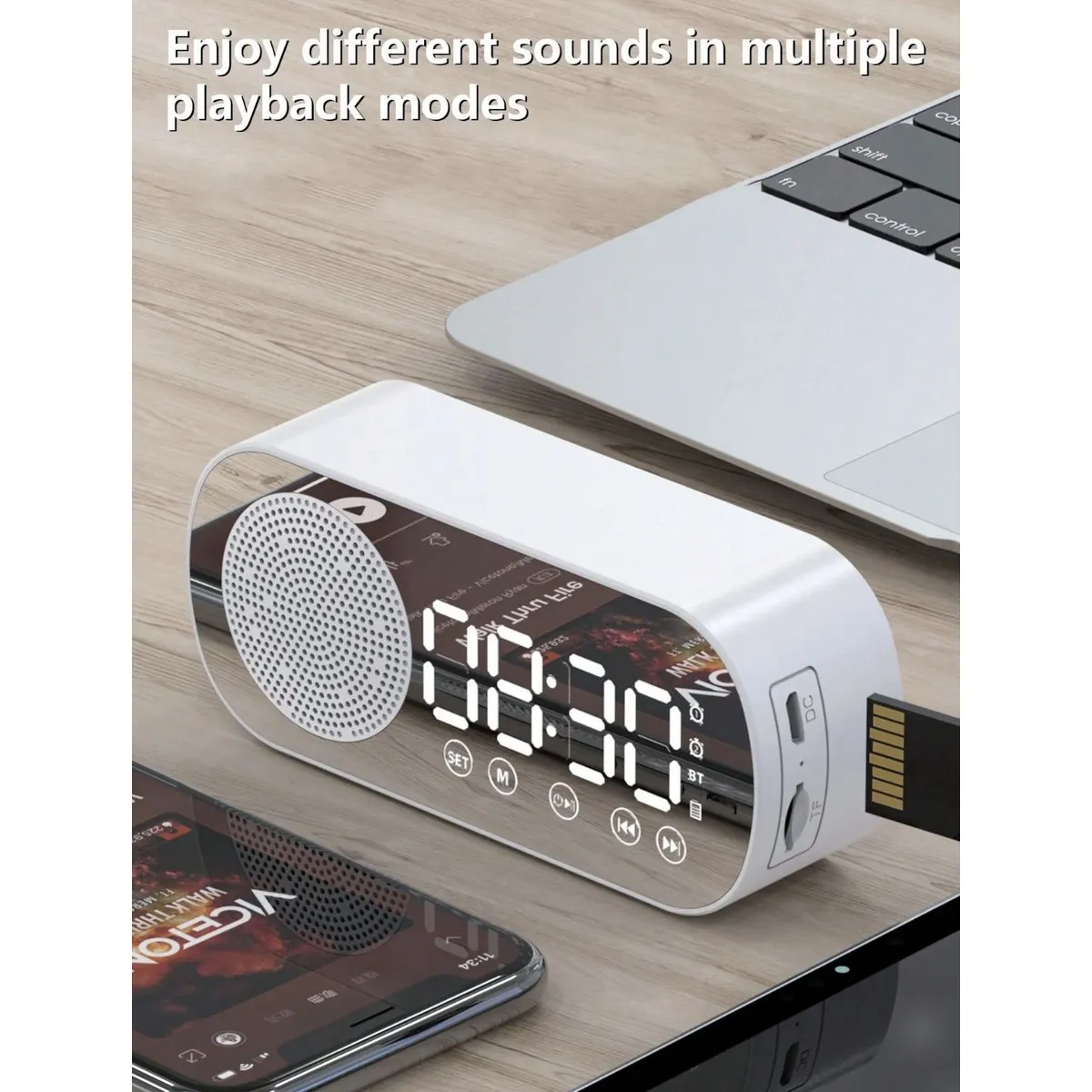 GENERICO - Mini Reloj Despertador Inteligente con Altavoz Bluetooth