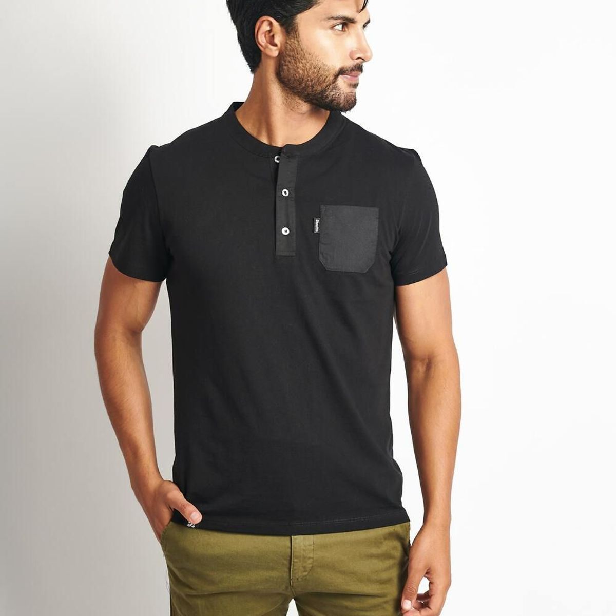 STEALTH - Polo Manga Corta Cuello Henley Hombre Stealth