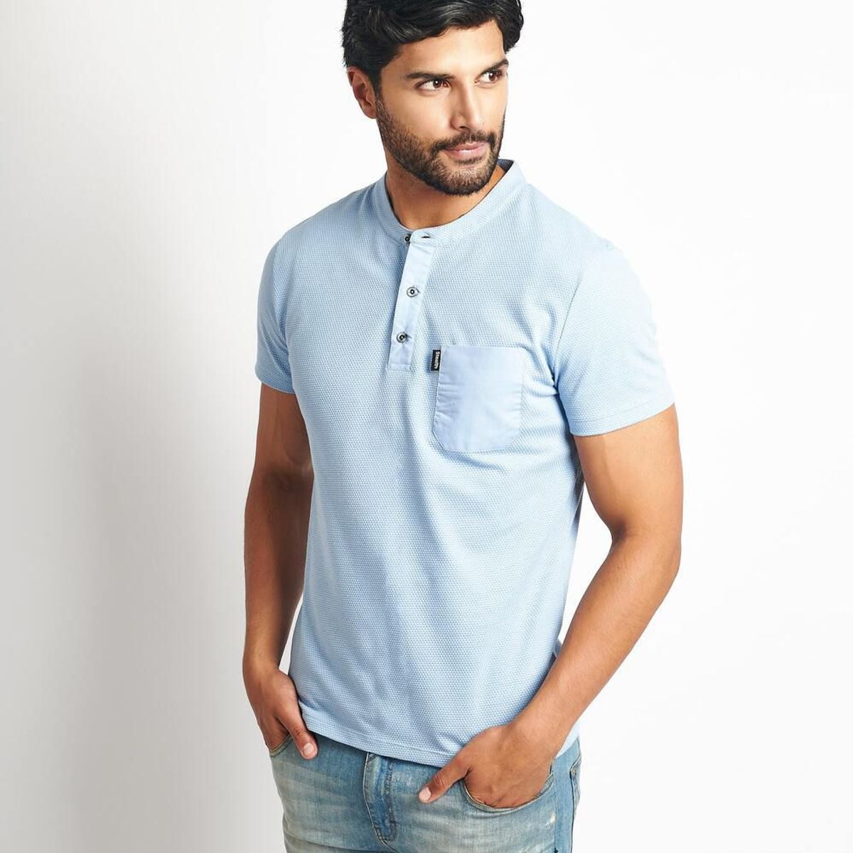 STEALTH - Polo Manga Corta Cuello Henley Hombre Stealth