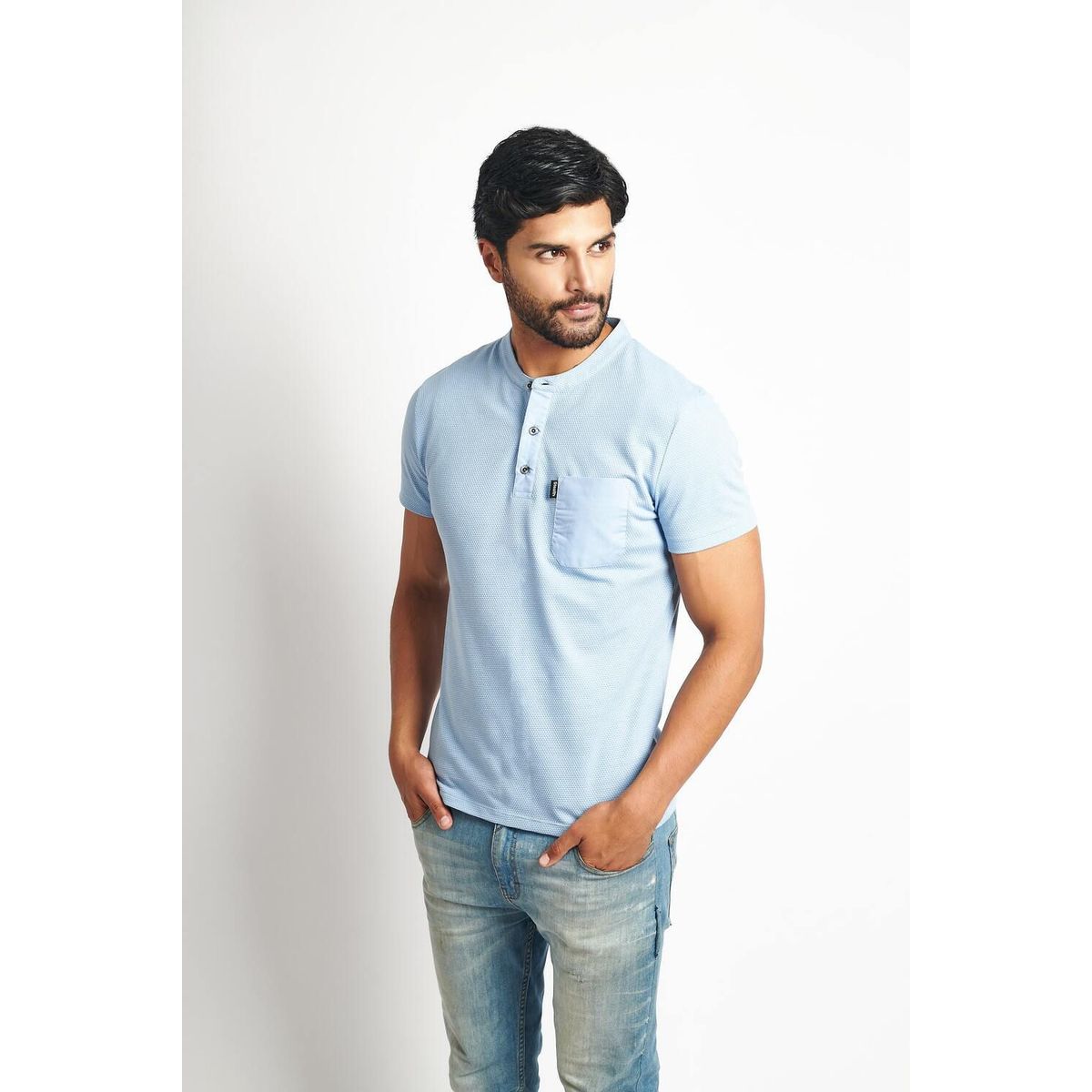 STEALTH - Polo Manga Corta Cuello Henley Hombre Stealth