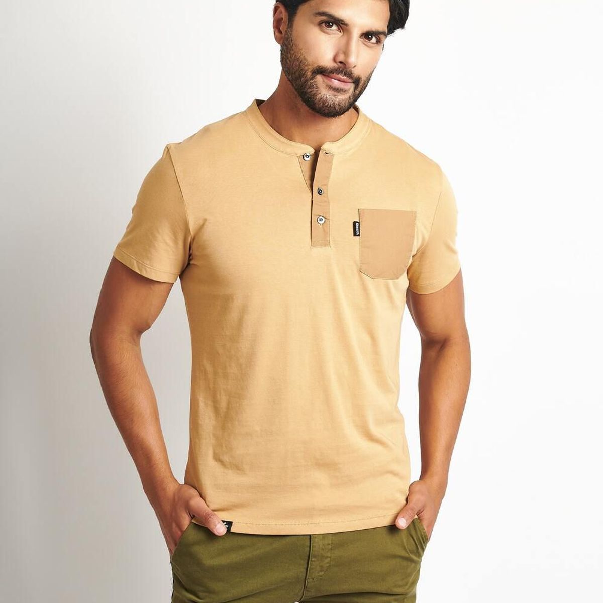 STEALTH - Polo Manga Corta Cuello Henley Hombre Stealth