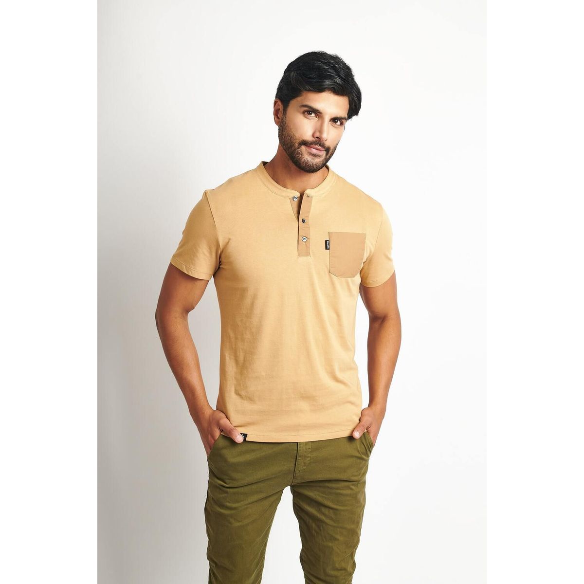 STEALTH - Polo Manga Corta Cuello Henley Hombre Stealth