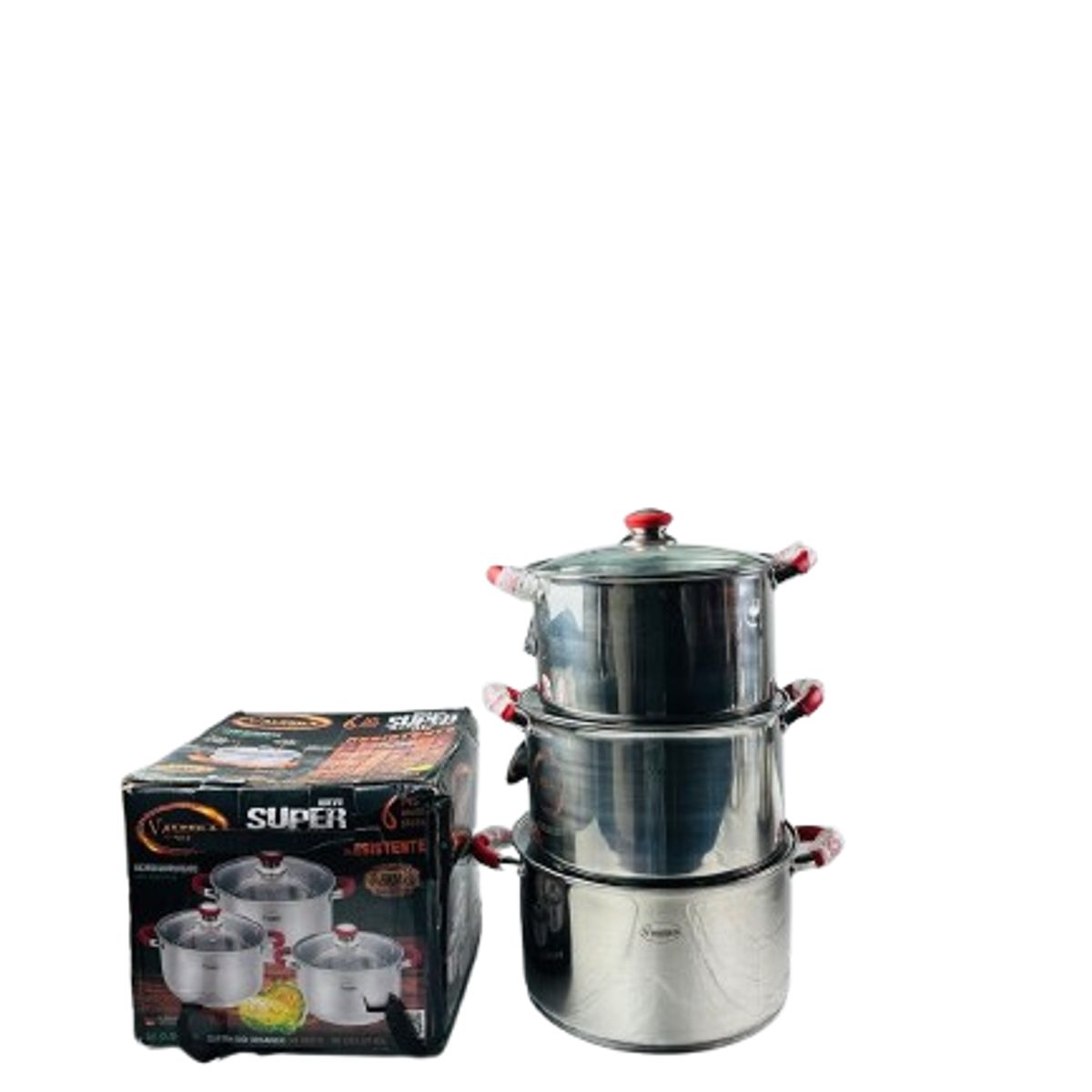 VALESKA - SET DE OLLAS ACERO QUIRURGICO VALESKA 6 PIEZAS