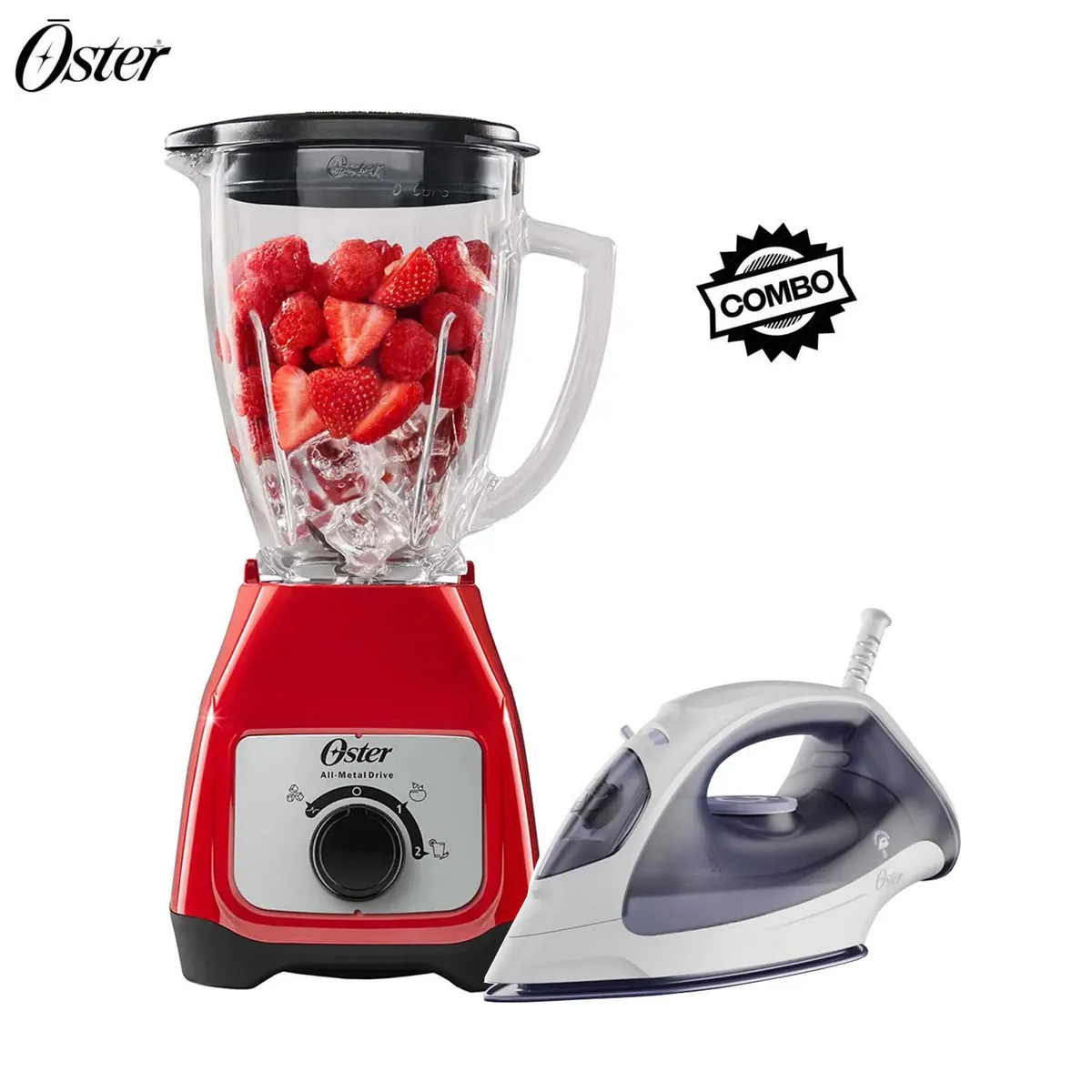 OSTER - Licuadora Oster BLSTKAGRRD Rojo y Plancha de vapor ligera GCSTBS3802