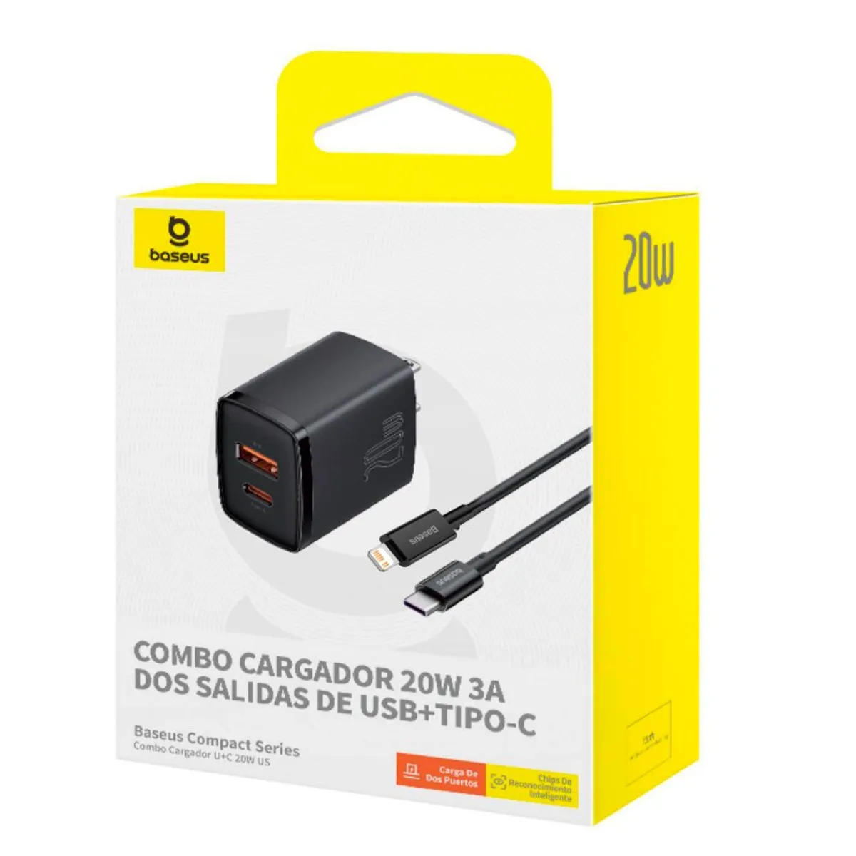 BASEUS - Cargador Baseus 20W Carga Rapida Dual + Cable Lightning Iphone