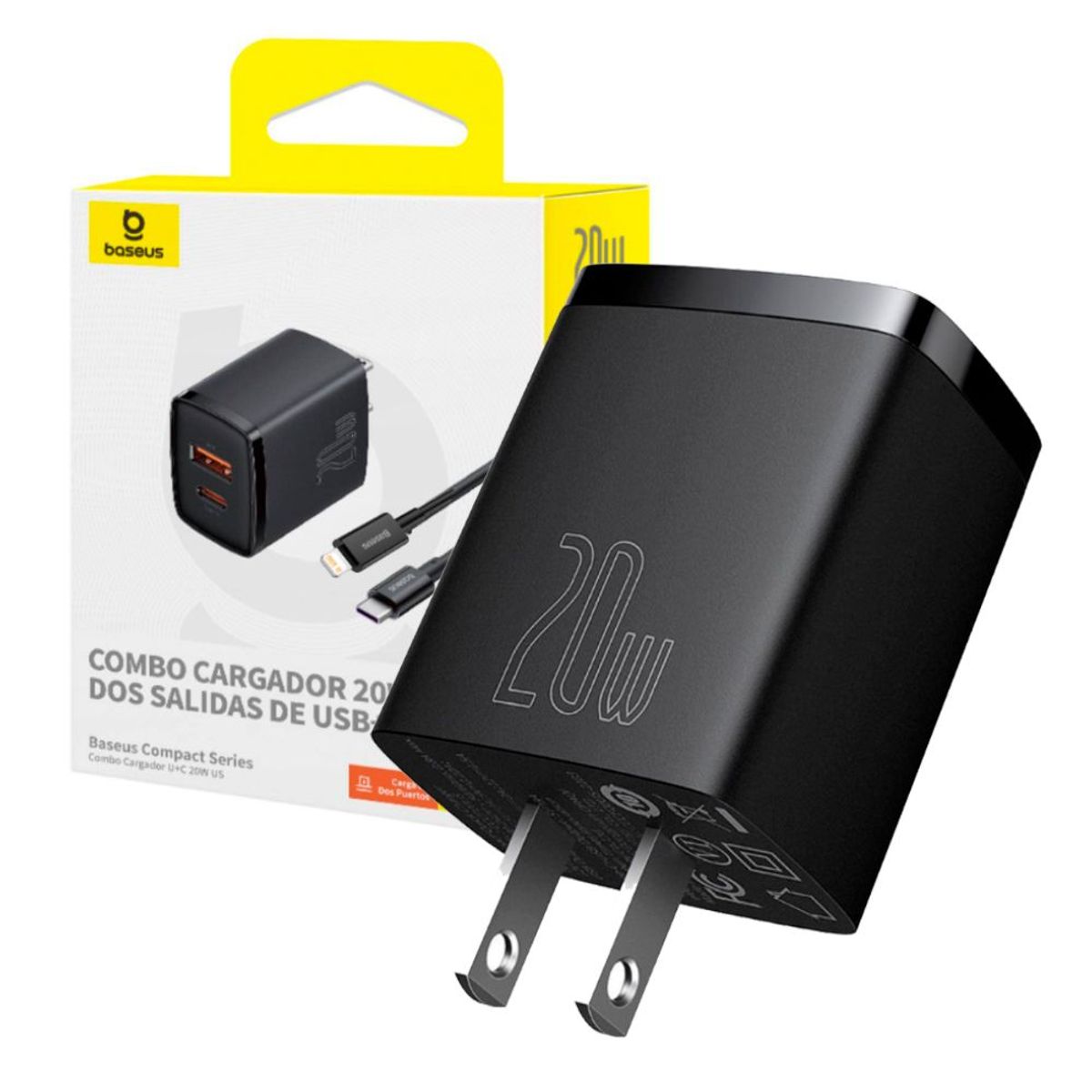 BASEUS - Cargador De Pared Baseus Dual Usb + Tipo C 20w Android y IOS Negro