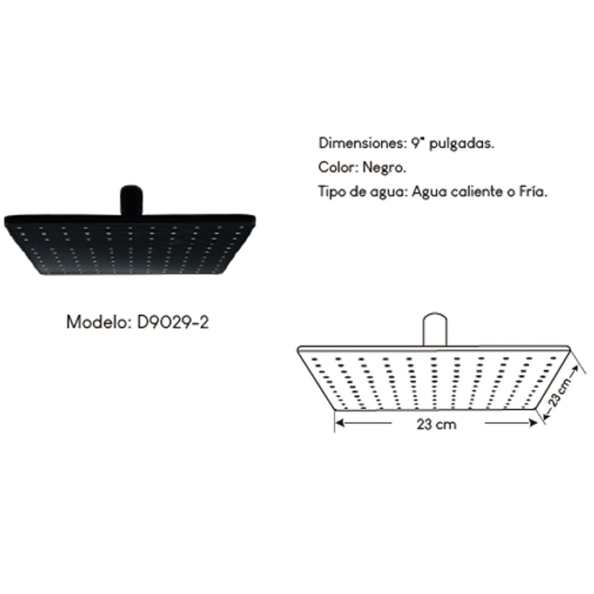 GENERICO - Difusor Cabeza Ducha Española 9" para agua caliente y fría Negro mate