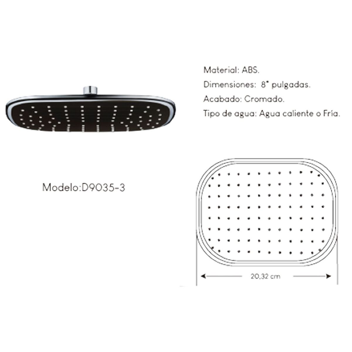 GENERICO - Difusor Cabeza Ducha Española 8" para agua caliente y fría
