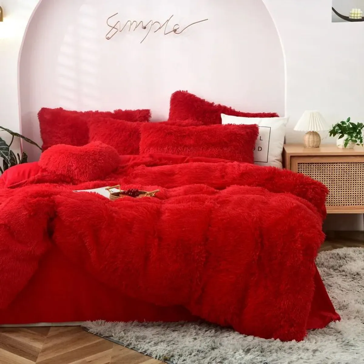 GENERICO - EDREDÓN PIEL DE OSO PLAZA Y MEDIA + 1 FUNDAS DE ALMOHADA ROJO