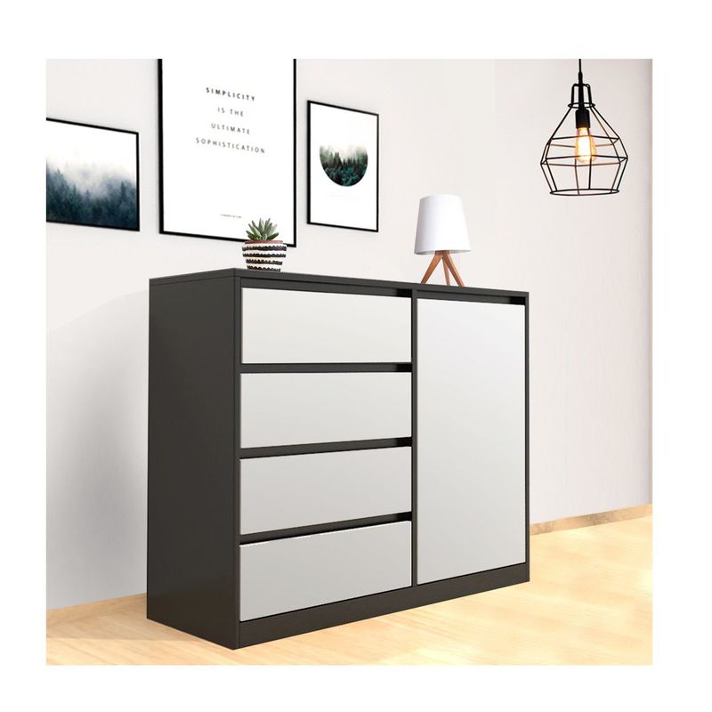 AMUEBLE - Cómoda  de melamina  4 cajoneras con puerta  *estela*  WUENGE