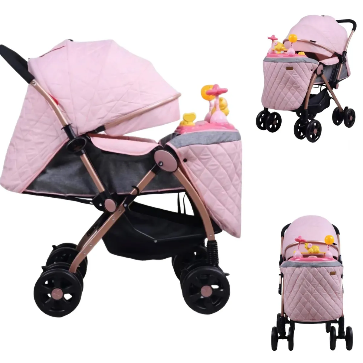 CONFORT KID'S - Coche Cuna Dorado Summer Dream 2 Cón juguetero musical Pink