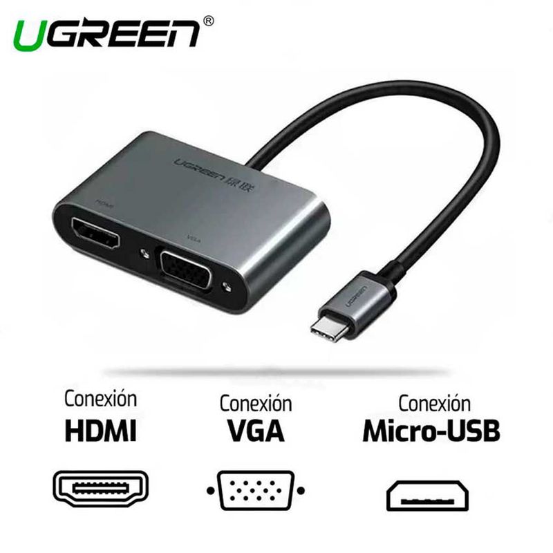 UGREEN - ADAPTADOR VGA + HDMI A USB TIPO C UGREEN 50505
