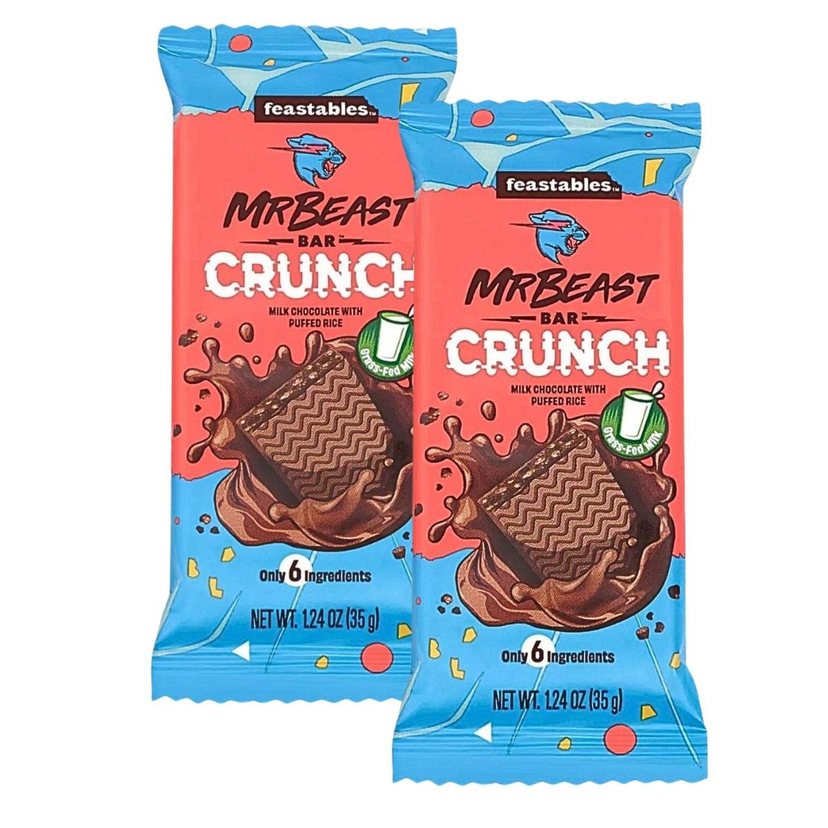 GENERICO - Packx2 Barra Crujiente de Chocolate con leche Mr Beast - 35 gr